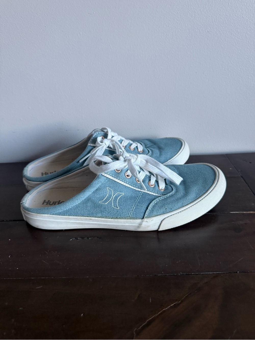 Hurley Kayo Lace Mule Sneakers Light Blue Canvas Slip On Shoes Women's Size 10